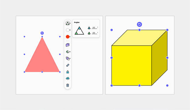 An example showing 2D and 3D shapes being drawn using the shape tools.
