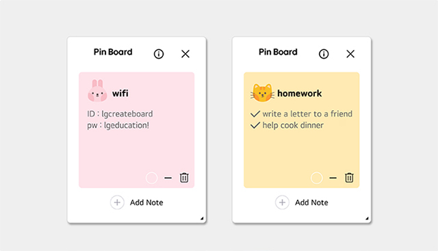 A view showing notes made with the pin board tool.