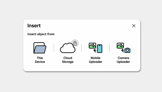 A view of the Insert menu window used for adding content.