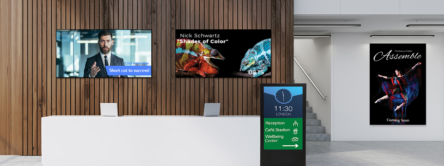 Various types of displays are installed in the company lobby.